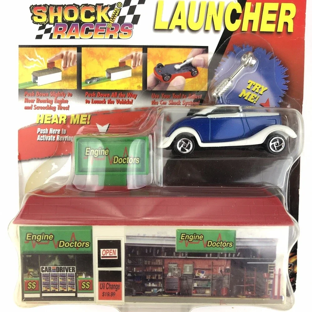 Road Champs Car and Driver Shock Racers Launcher Hot Rod Die Cast Car 1/64 Scale